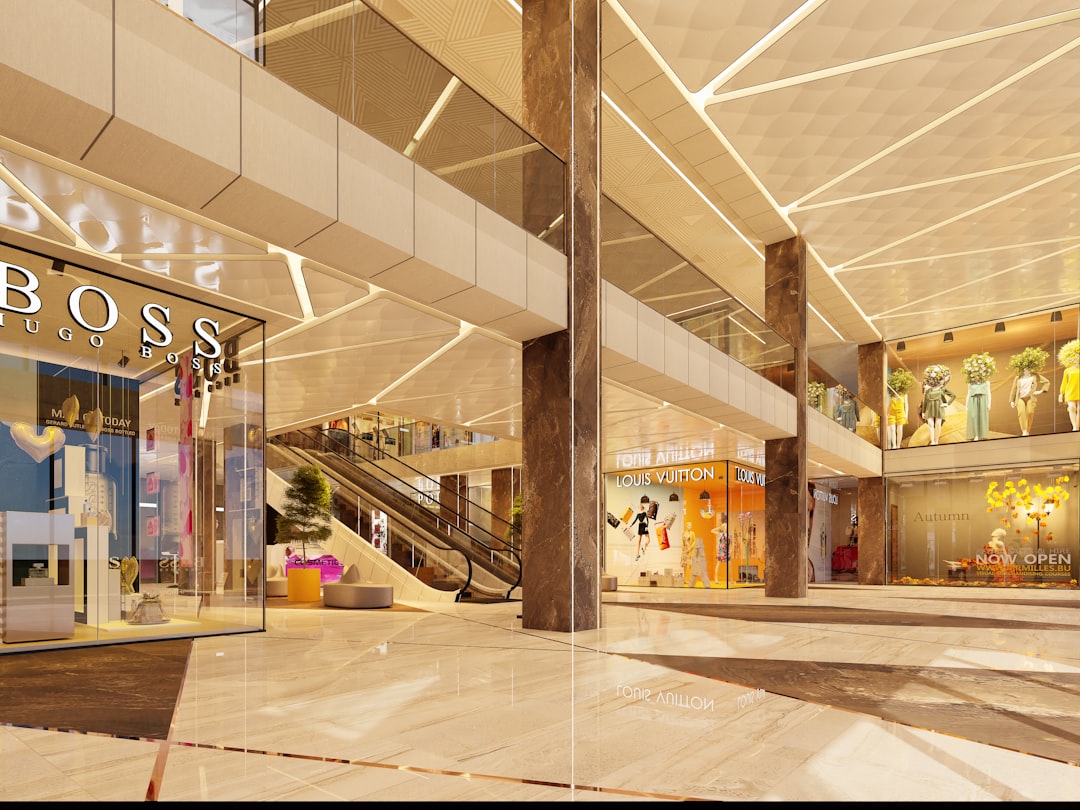 Modern commercial retail space with glass facade and open floor plan