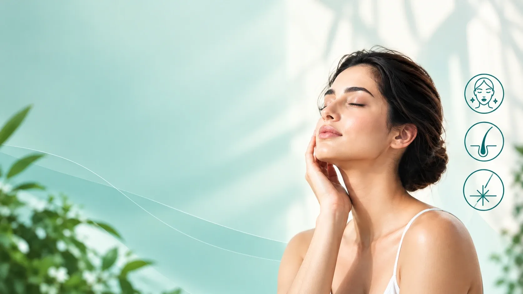 a woman in her 30s during a calm professional skin consultation with a female doctor reviewing her skin closely in a warmly lit clinic, reassuring and human